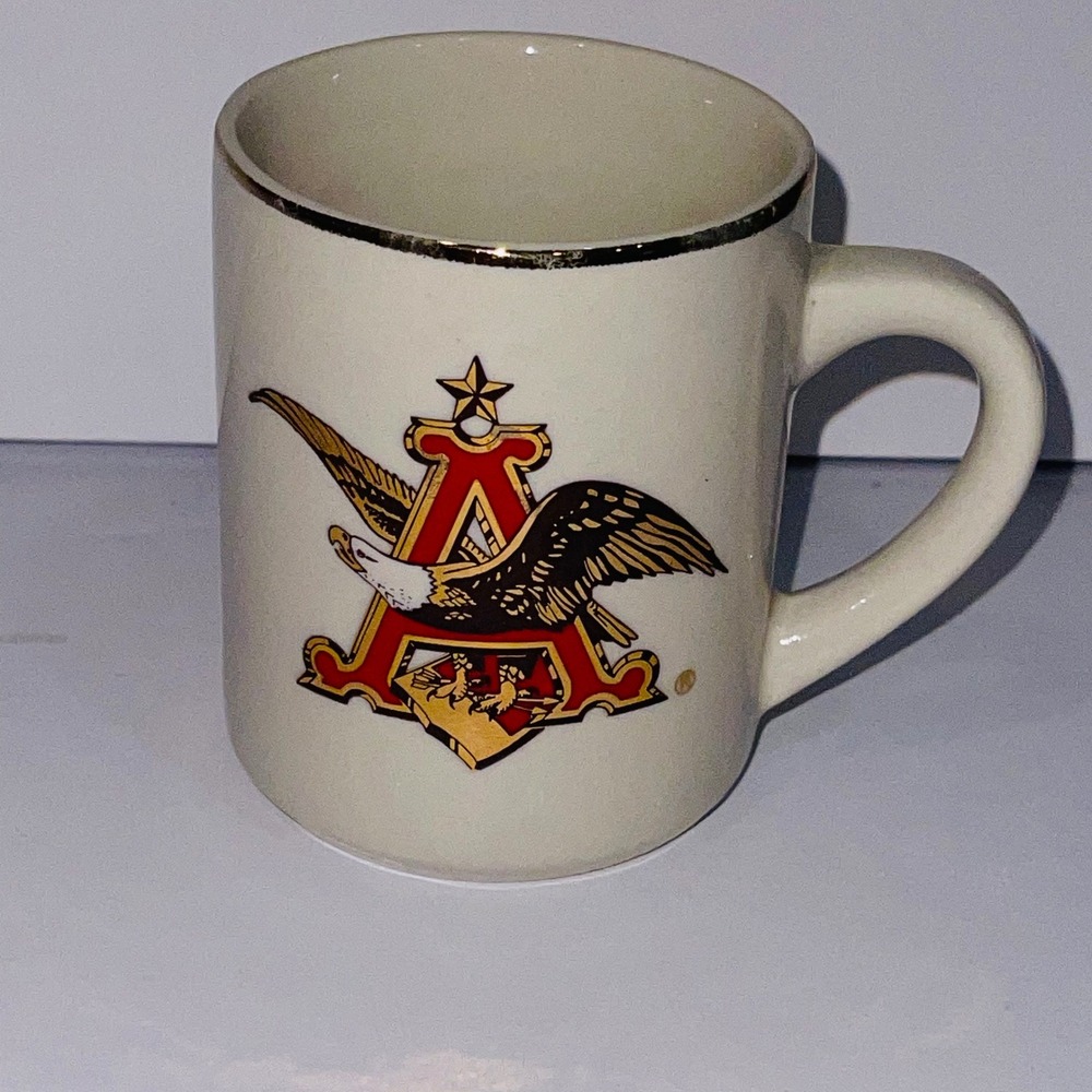 Vintage Anheuser Busch A & Eagle Logo Coffee Mug Cream Gold Rim Ceramic